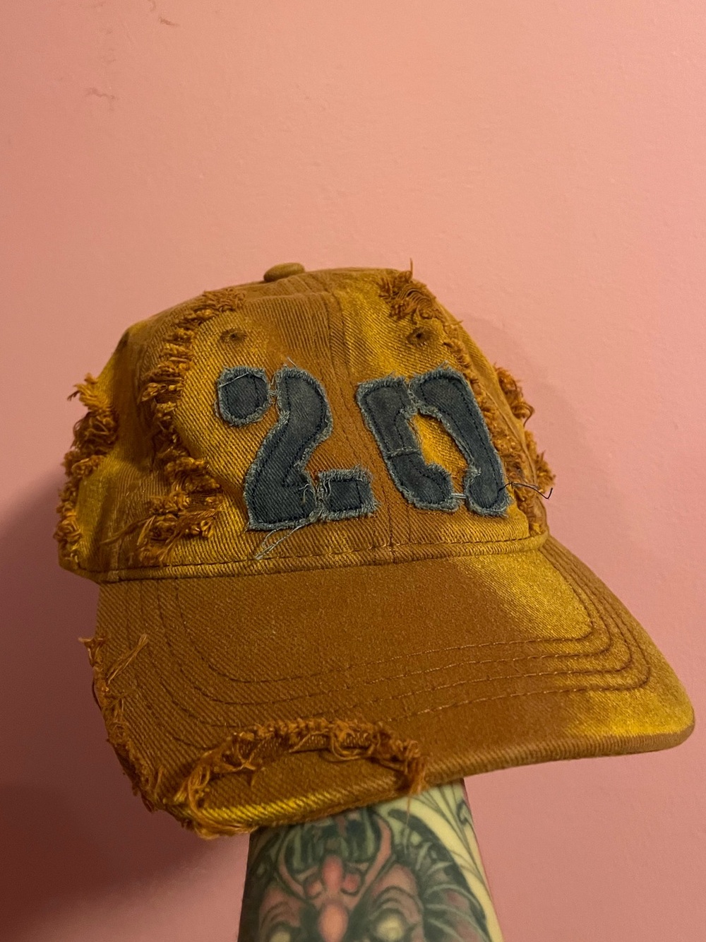 Orange & Blue Distressed Denim Baseball Cap